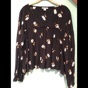 Billabong Long Sleeve Black floral Shir Genius Top
